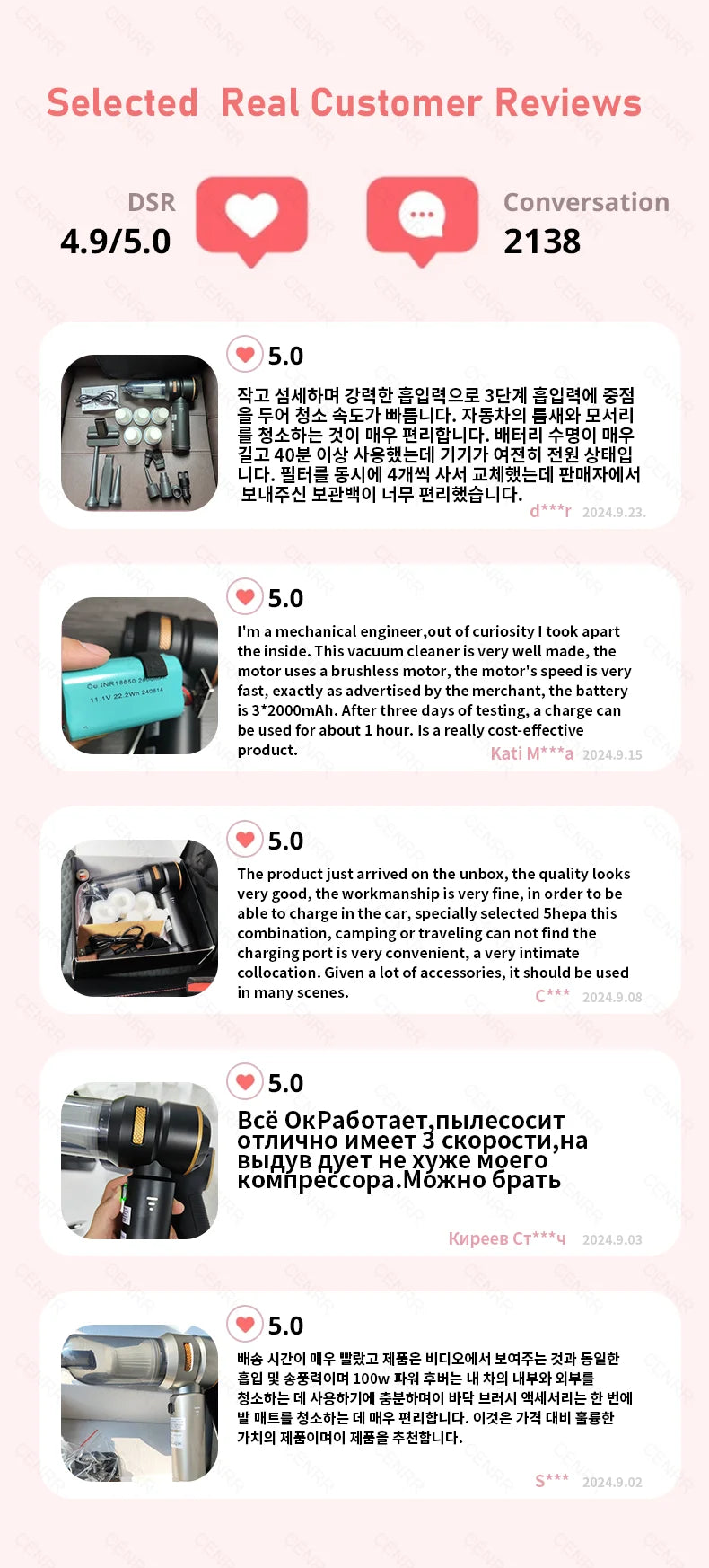 CENRR 998000PA Wireless Car Vacuum Cleaner – Powerful Portable Handheld Auto Cleaning Tool & Car Accessory