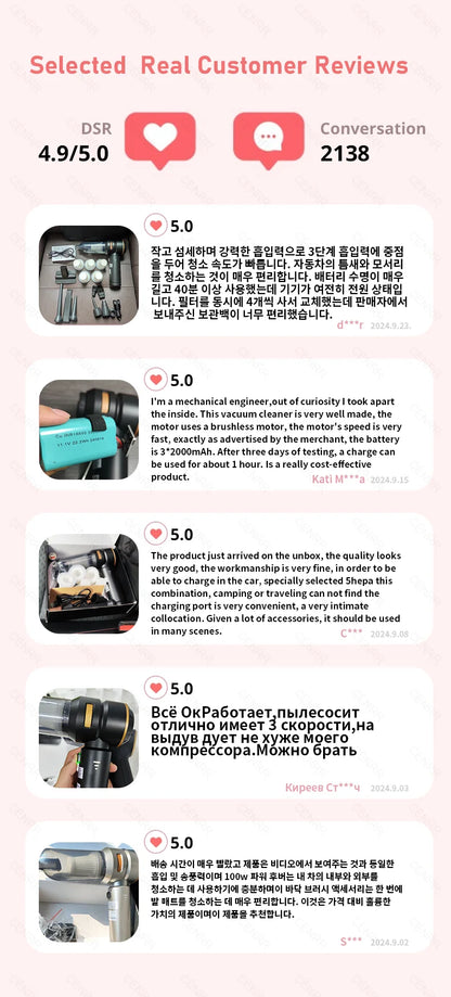 CENRR 998000PA Wireless Car Vacuum Cleaner – Powerful Portable Handheld Auto Cleaning Tool & Car Accessory