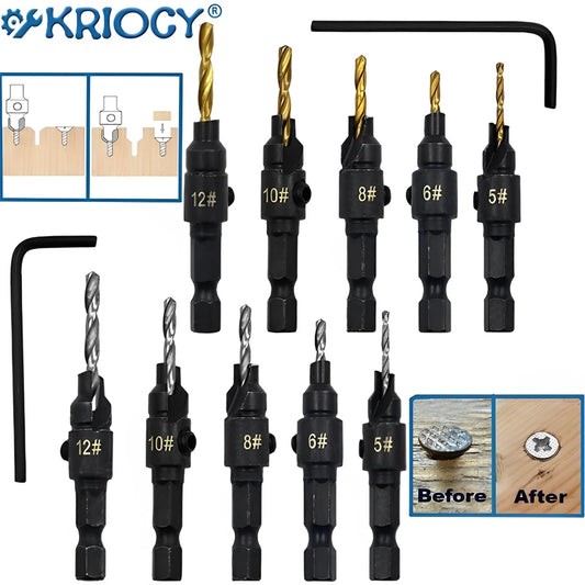 5pcs Countersink Drill Bit Set – Woodworking Pilot Hole Drills for Screw Sizes #5, #6, #8, #10, #12