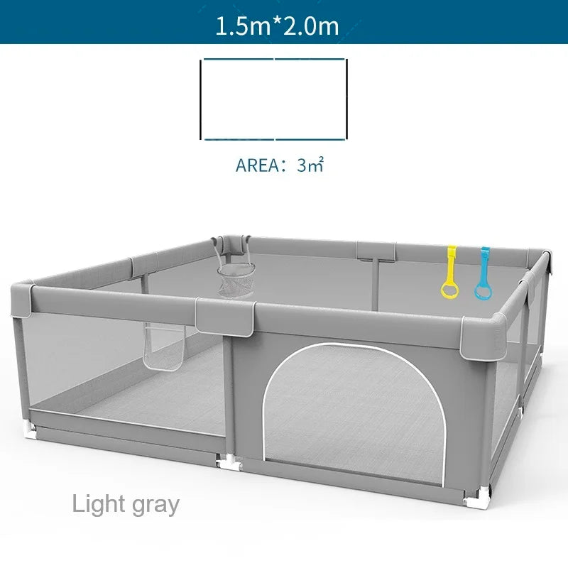 IMBABY Baby Playpen – Light Gray Corralito with Pull Ring, Child Safety Barrier Fence and Ball Box for Baby Playground
