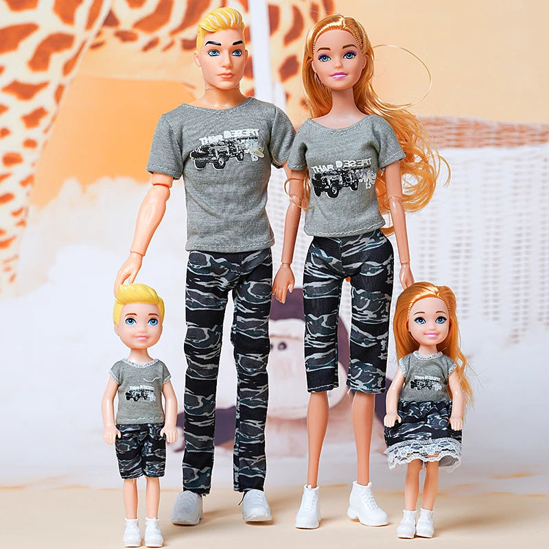1/6 30cm Barbie Doll Family Set – Mom, Dad & Kids with Clothes, Educational & Birthday Gift