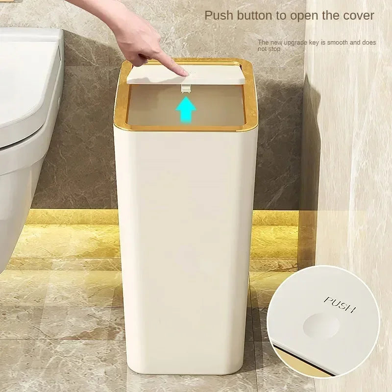 10L Bathroom Trash Can — Small Plastic Wastebasket with Press Top Lid for Toilet, Bedroom & Living Room