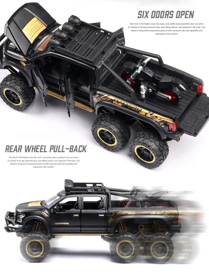 1:24 Diecast F150 Raptor Pickup Truck — Metal Model Car with Sound & Light for Kids Age 3+, Blue