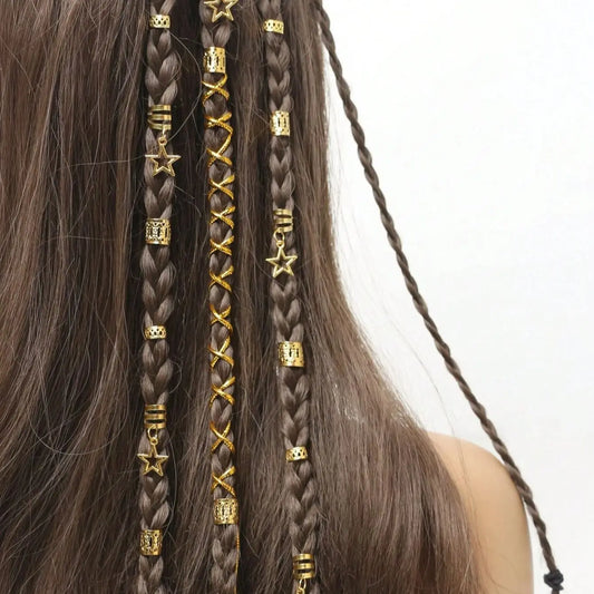 36pcs Star Decor Hair Ring Accessories: Beads Hair Braid Rings Clips - Dread Locks Metal Cuffs for Hair Braiding Decoration