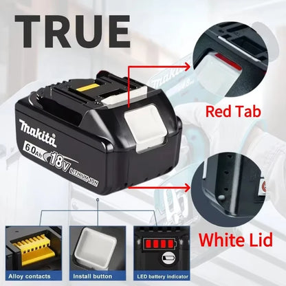 Genuine Makita 18V Battery – 6Ah/5Ah/3Ah Rechargeable for Drill DGA404, DDF487, DTW700, DTD173, HR410D, DJV182, LXT400
