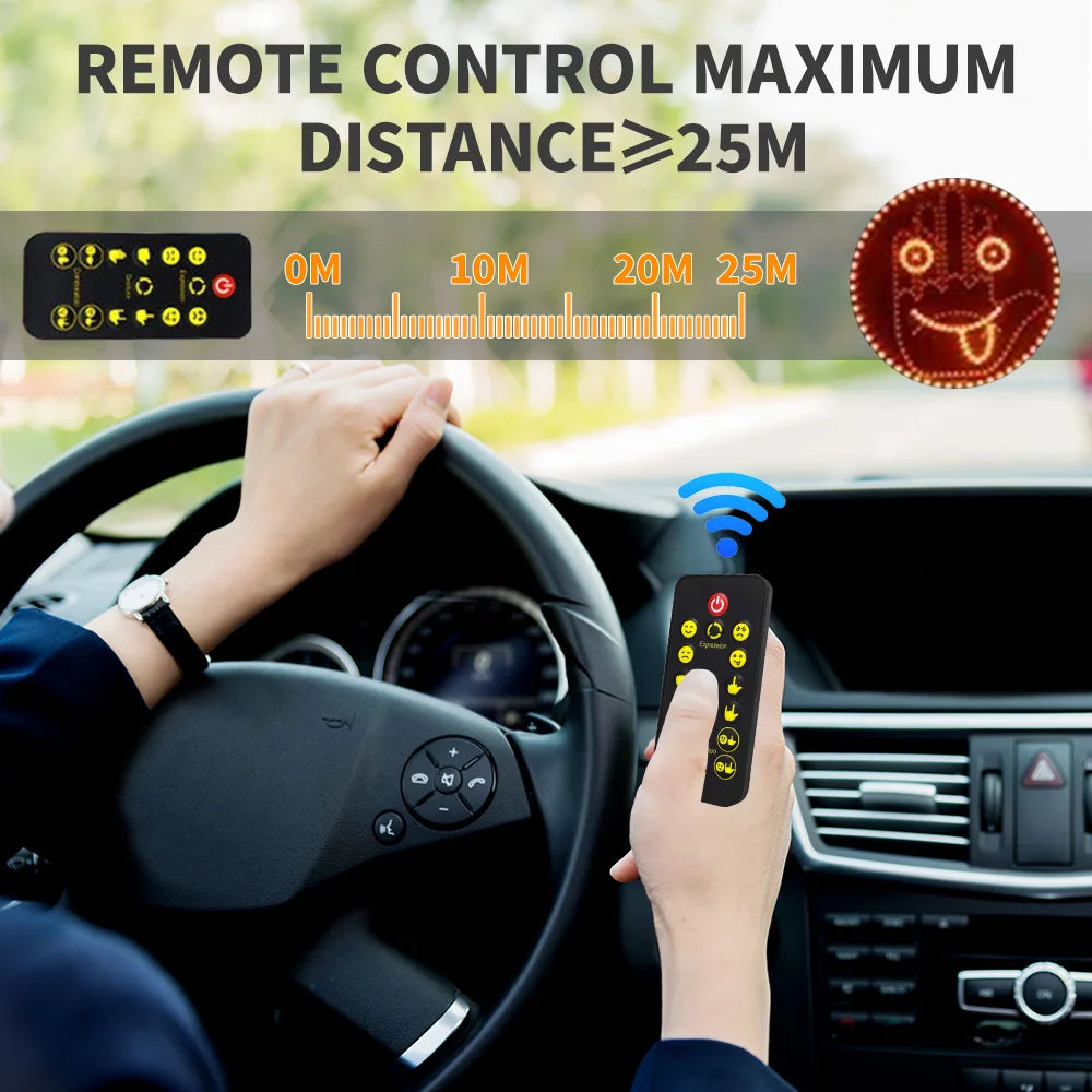 Car LED Facial Expression Light with Remote Control – Rear Window Warning & Fun Display Lamp