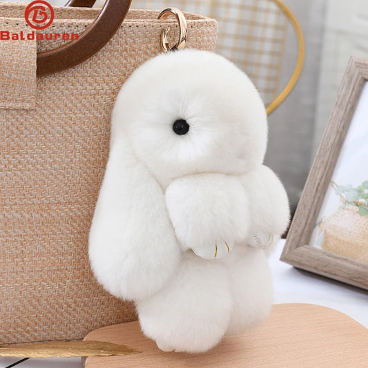 100% Natural Rex Rabbit Fur Keychain – Fluffy Bunny Bag Charm, Doll Toy & Lovely Pendant