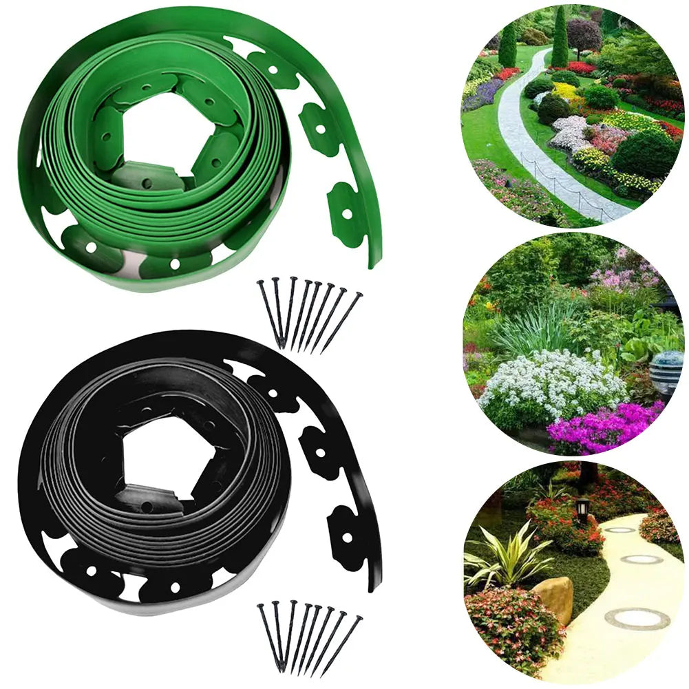 5M/10M Garden Lawn Edge Border Fence – Flexible Landscape Edging with 15 Spikes for Outdoor Garden Path & Lawn Decoration