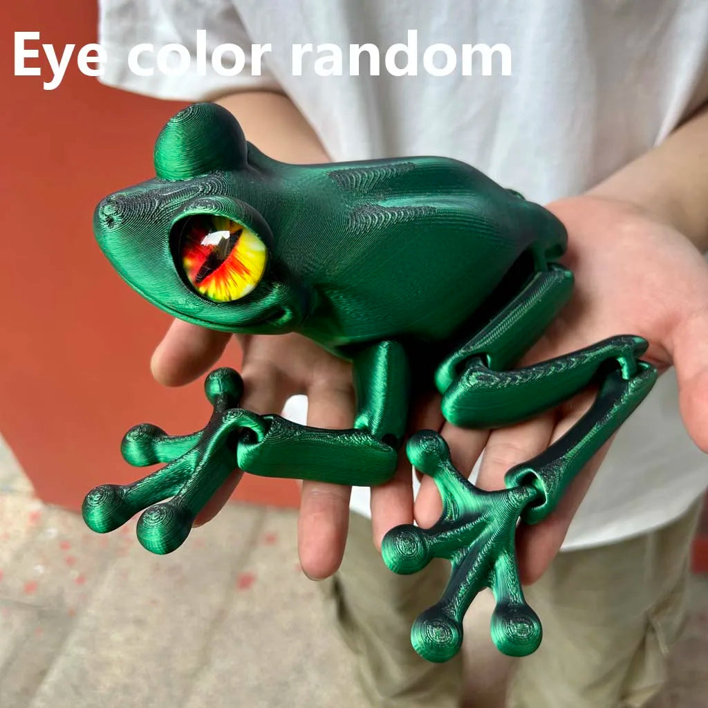 3D Printed Frog Statue - Flexible Fidget Animal Figure for Desk and Home Decor