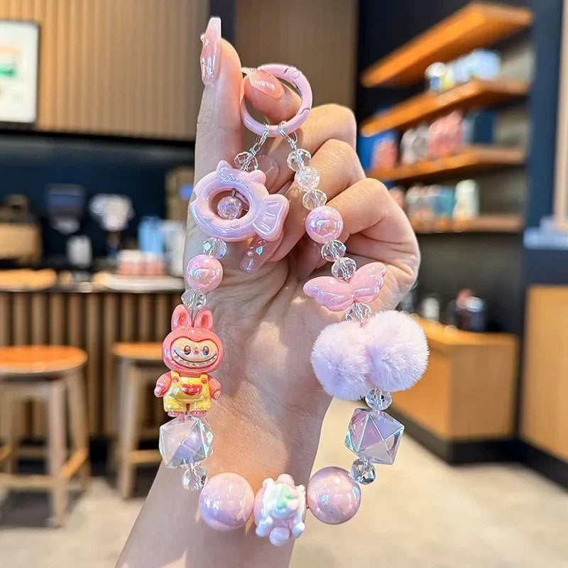 New Rabbit Hairball Beaded Mobile Phone Chain — Cute Cartoon Lanyard & Bag Pendant, Popular Gift Phone Charm for Girls