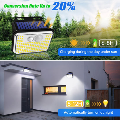 IP65 Waterproof 148 LED Solar Motion Sensor Outdoor Garden Light, Super Bright Wall-Mounted Security Lamp with 3 Lighting Modes
