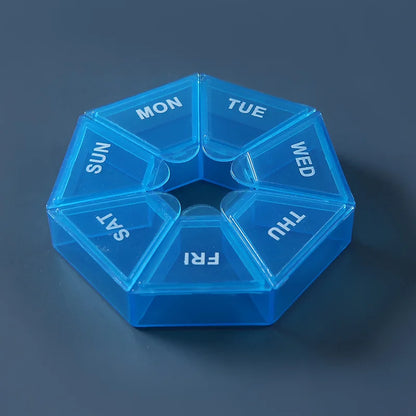 7 Day Weekly Pillbox – Tablet Holder & Medicine Organizer with Color-Coded Compartments