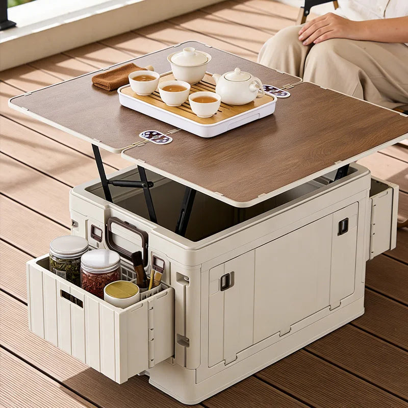 Folding Storage Box - Flat Outdoor Camping, Trunk Organizer & Gift Storage Box with Wooden Lid