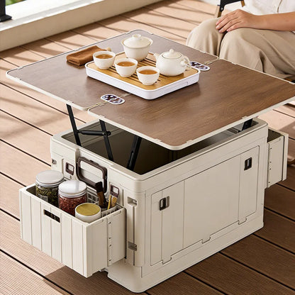 Folding Storage Box - Flat Outdoor Camping, Trunk Organizer & Gift Storage Box with Wooden Lid