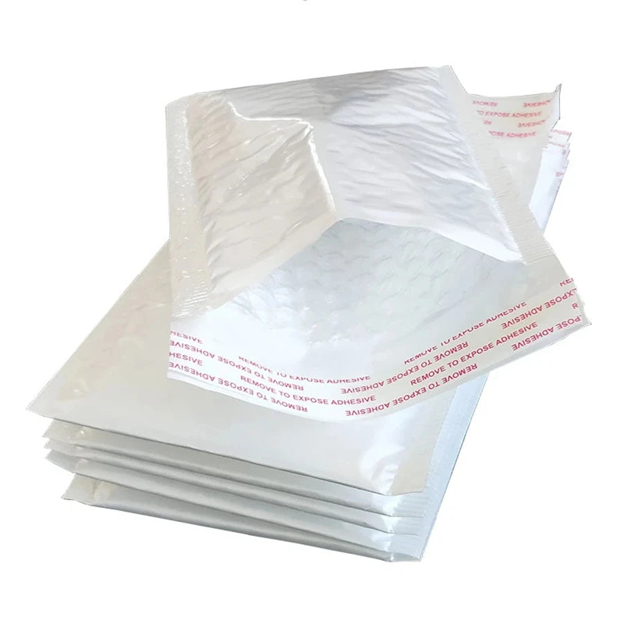 50pcs Pearlescent Film Waterproof Bubble Mailers | Self-Seal White Foam Shipping Bags, Thickened Packaging Envelopes
