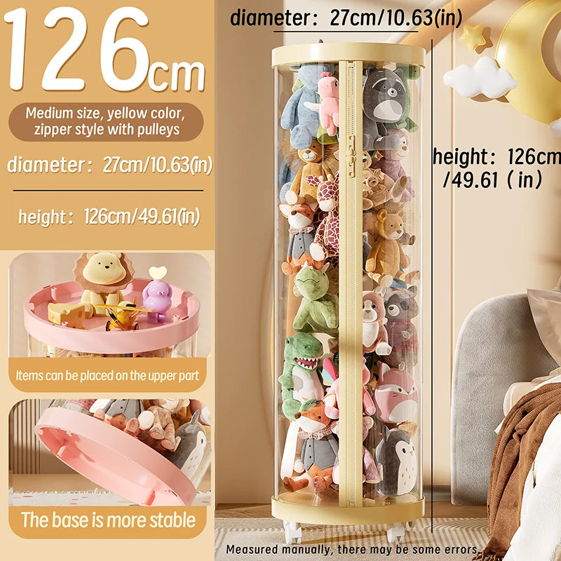 Transparent Doll & Plush Toy Storage Box — DIY Zipper Organizer Tube for Kids’ Toys, Christmas Gift, and Home Use