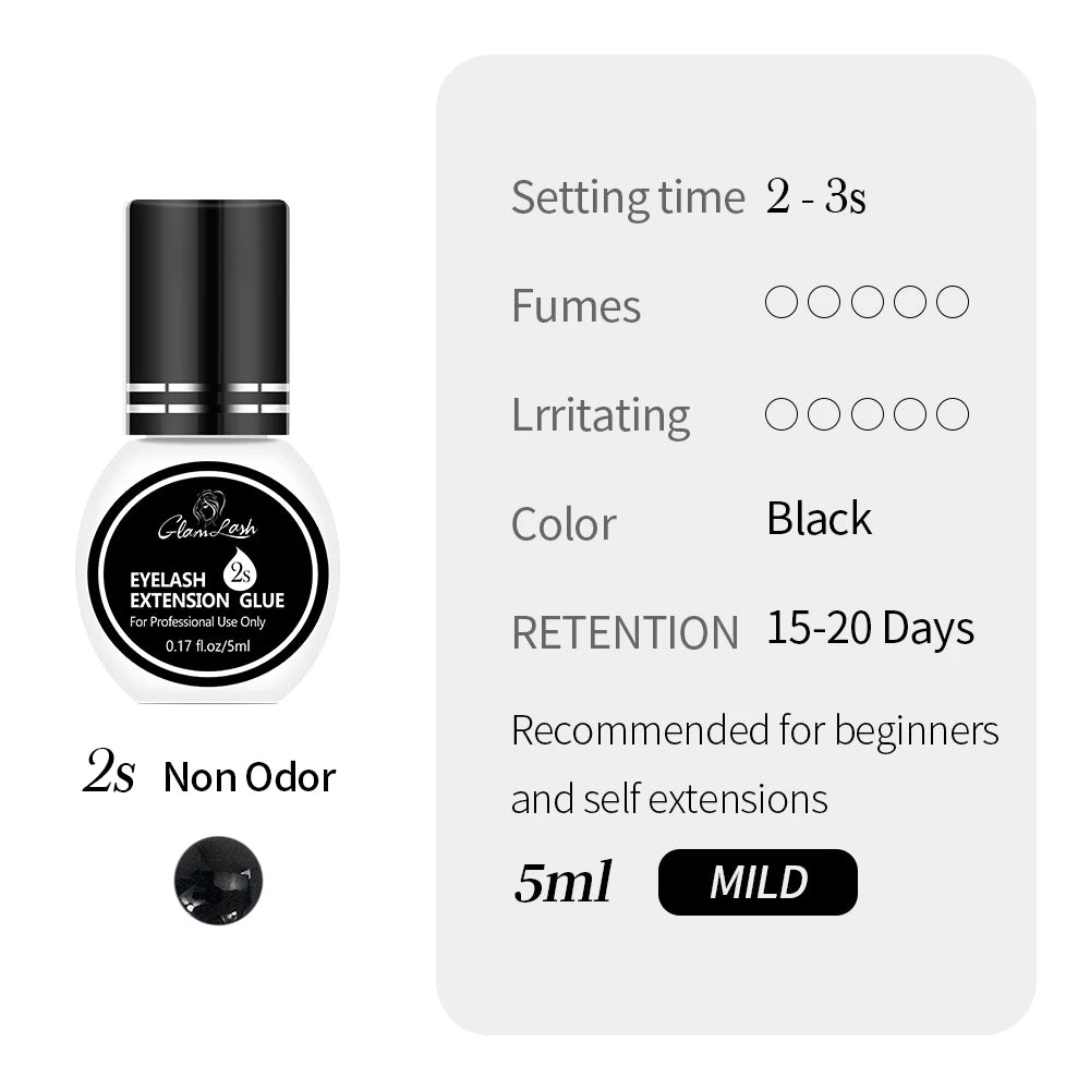 GLAMLASH Eyelash Extension Glue — 0.3-2 Sec Fast-Dry Black Adhesive for Individual False Lashes, Professional Kit