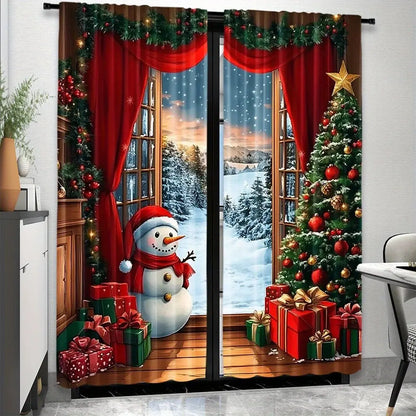 2pcs Santa Claus & Snowman Printed Wood Curtains – Simple Home & Room Decor
