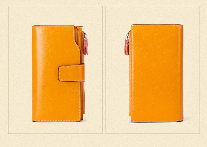 2024 New RFID Long Women’s Wallet — Genuine Leather Clutch with Zipper Coin Pocket, Card Holder & Printed Design