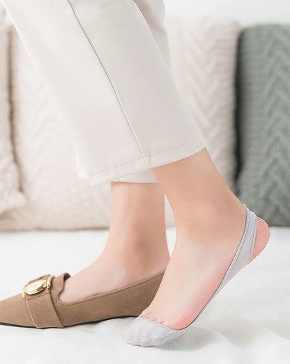 3 Pairs Women's Invisible Non-Slip Boat Socks – Ice Silk, Half-Palm, High Heel Liner Socks for Summer