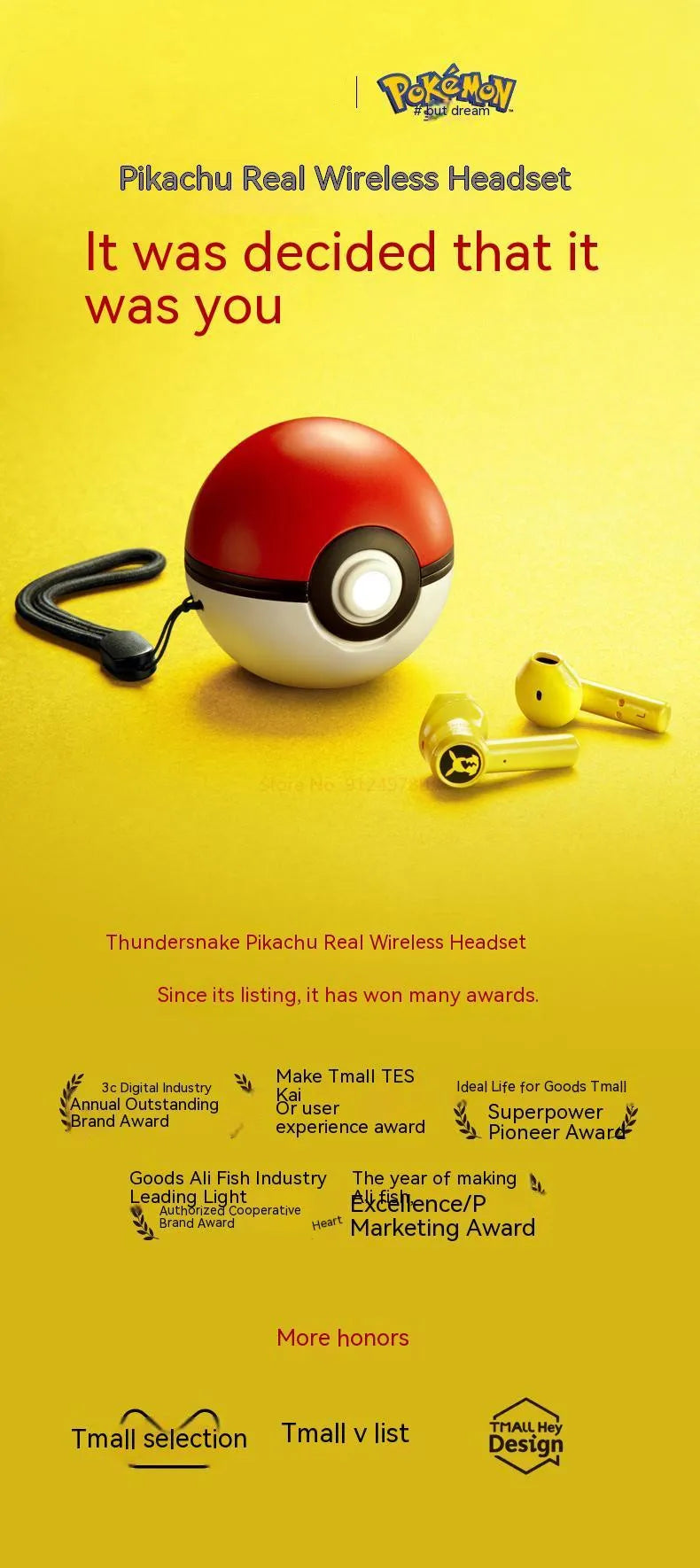 Pokémon Pikachu Wireless Bluetooth 5.0 Earphones – Noise Reduction Sport Headphones with Touch Control & Mic, Universal Gift