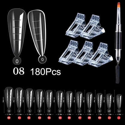 180pcs Sandwich Dual Nail Forms – 15 Sizes Coffin & Almond Nail Extension Molds for Manicure, Top & Bottom Forms