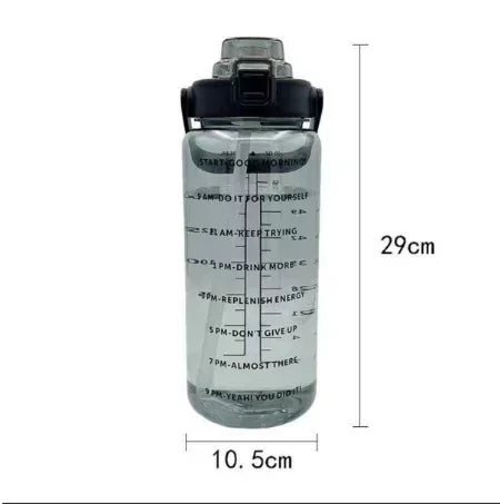 2L Portable Water Bottle - Large Capacity Plastic Drink Cup with Straw and Time Marker for Outdoor Sports and Fitness