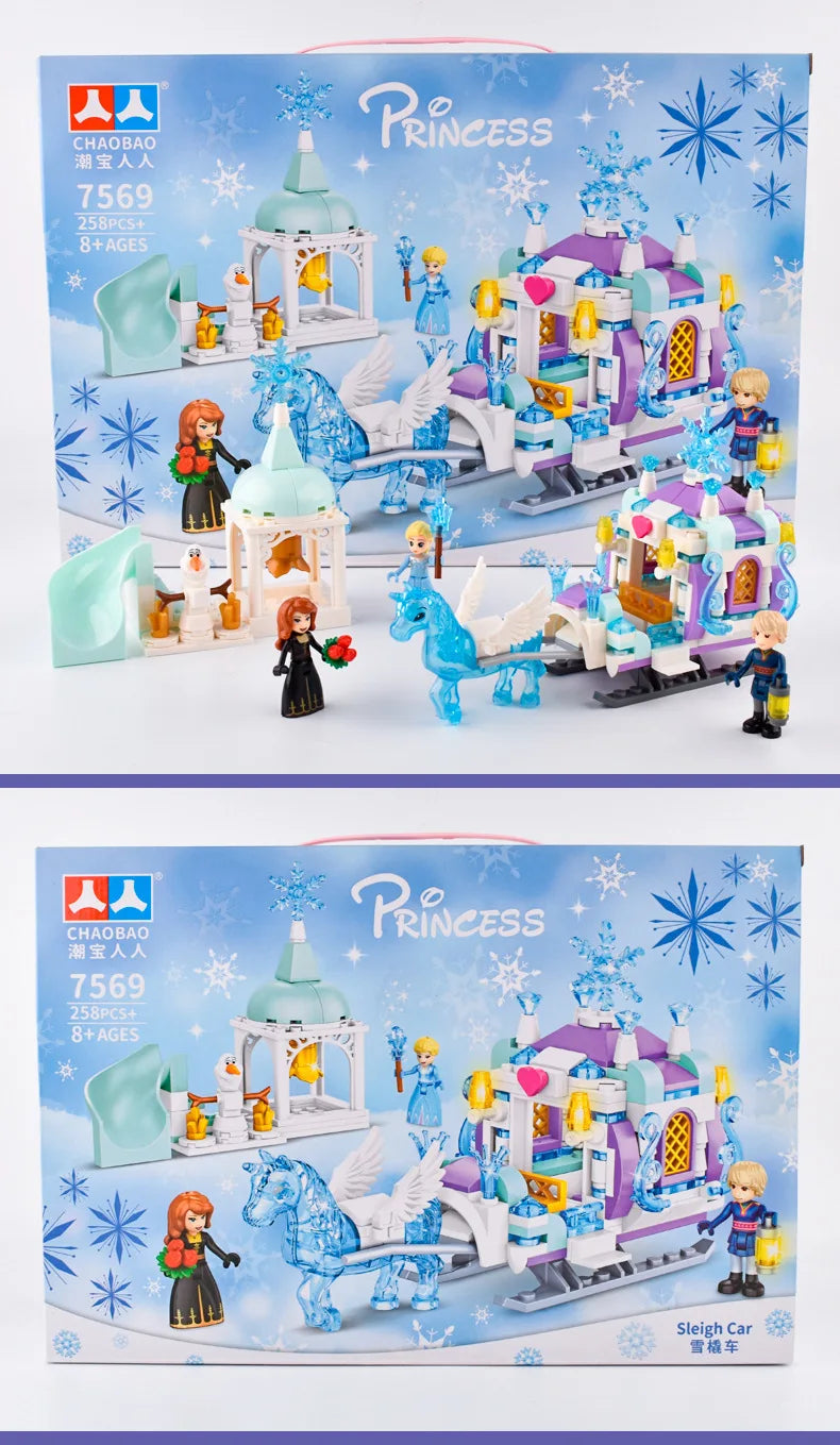 Princess Luxury Ice Castles Playground House Building Blocks Set - Winter Snow Horse Figures Toy for Girls, DIY Gift