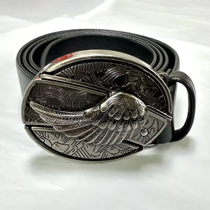 Vintage Adjustable Belt – Metal Buckle Fashion Waistband for Men, Punk Western Cowboy Style with Embossed Design