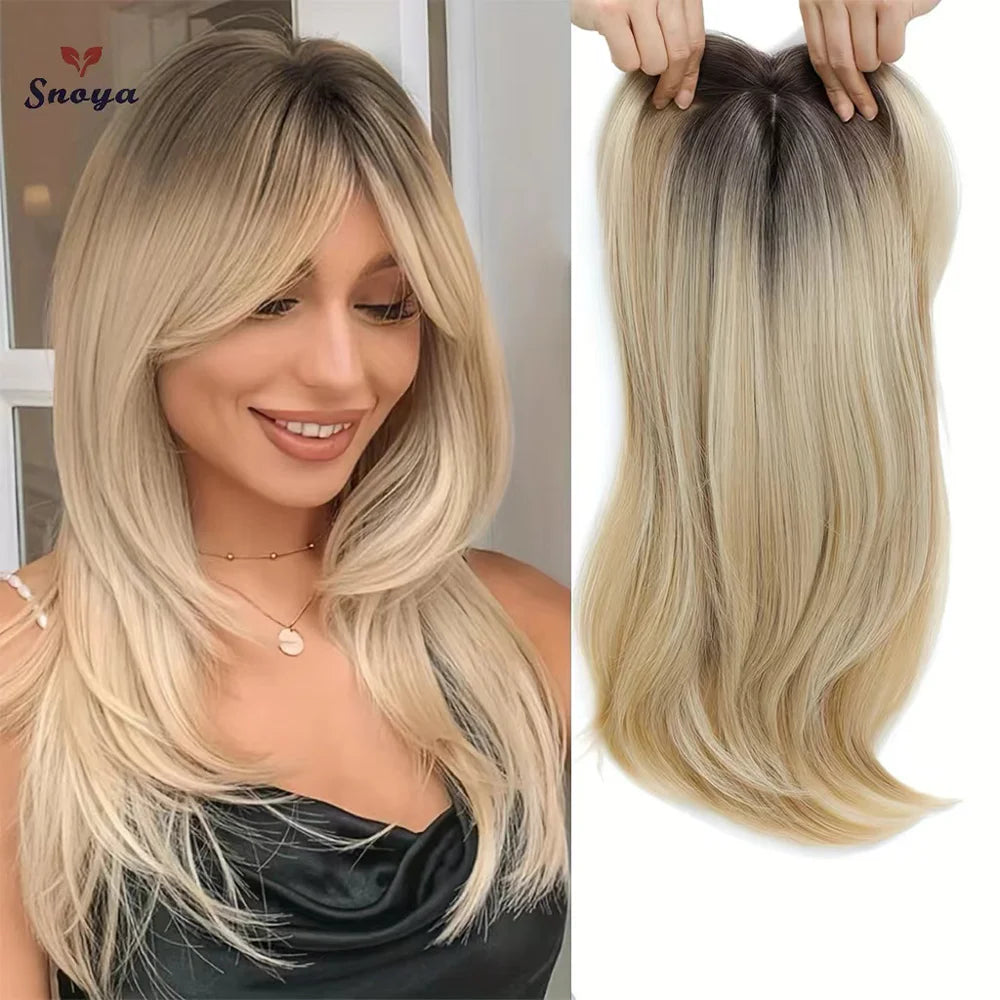 Synthetic Hair Topper with Bangs – Clip-in Hair Extensions for Women, Increase Volume, Cover White Hair & Hairline