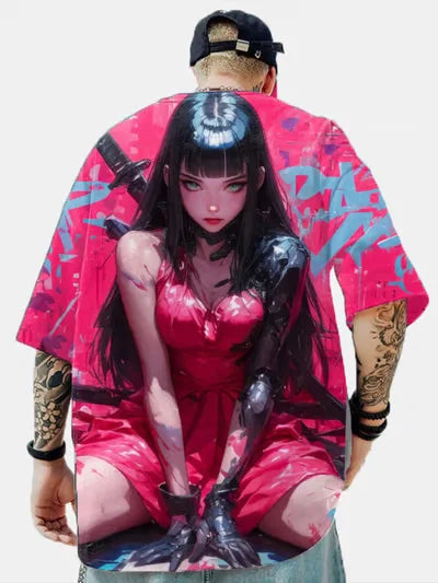 Anime Girl 3D Print T-Shirt - Casual Loose Short Sleeve Streetwear for Men
