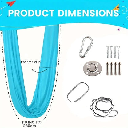 1.5x2.8m Elastic Swing Hammock – Indoor & Outdoor Aerial Yoga Swing with Adjustable Fabric & Hardware for Adults