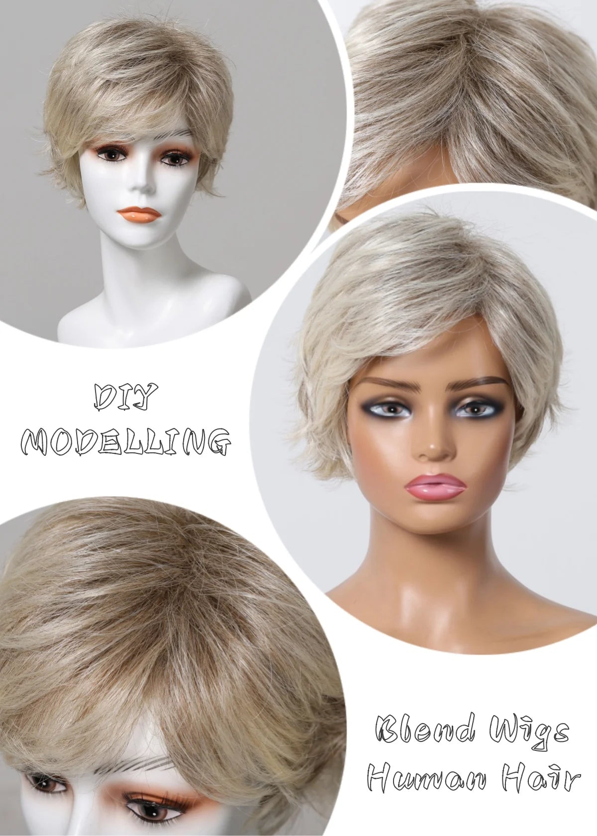 Platinum Blonde Short Pixie Cut Wig – 8 Inch Human Hair Wig with Bangs for Women, Soft Machine Made