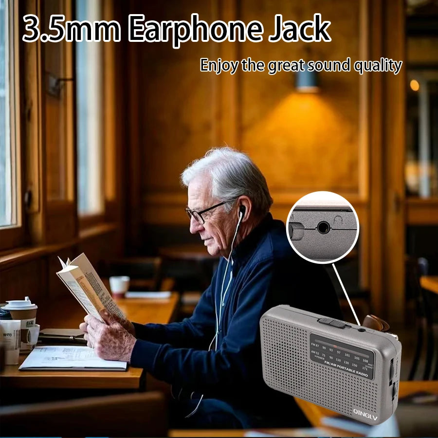 Mini FM/AM Two-Band Radio — 1W Loud Speaker with 3.5mm Headphone Jack & 180° High-Performance Antenna for Home Use
