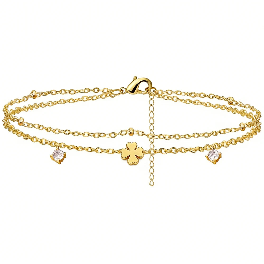 925 Silver Plated CZ Anklet Bracelet – Waterproof Heart Charm Dainty Layered Chain Anklet for Women & Girls Jewelry Gift