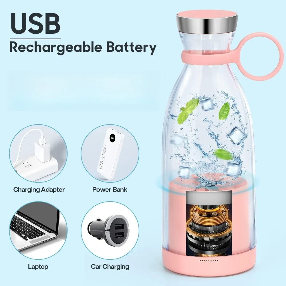 380ML USB Rechargeable Portable Blender – Mini Electric Juicer Bottle for Smoothies, Fresh Fruit & Ice Crushing