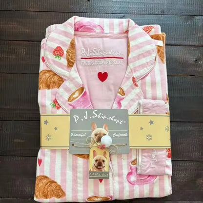 Women's Winter Cartoon Pajama Set - Warm Cotton Wool Sleepwear Long Sleeve Homewear