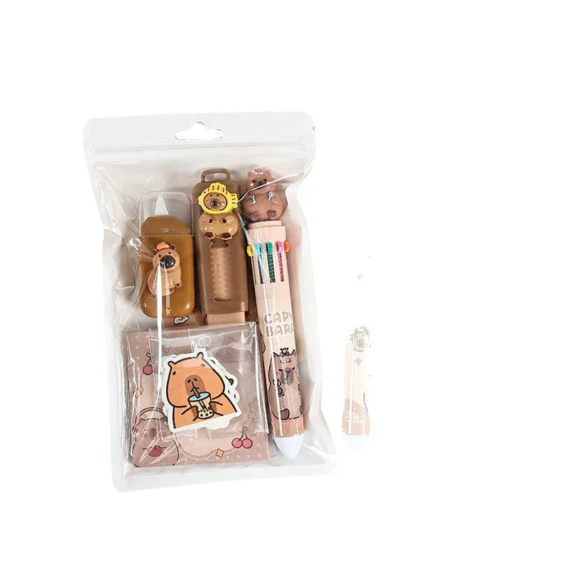 7-Piece Capybara Stationery Set for Students, Cute School Supplies & Gift Pack with Pens and Accessories for Boys & Girls