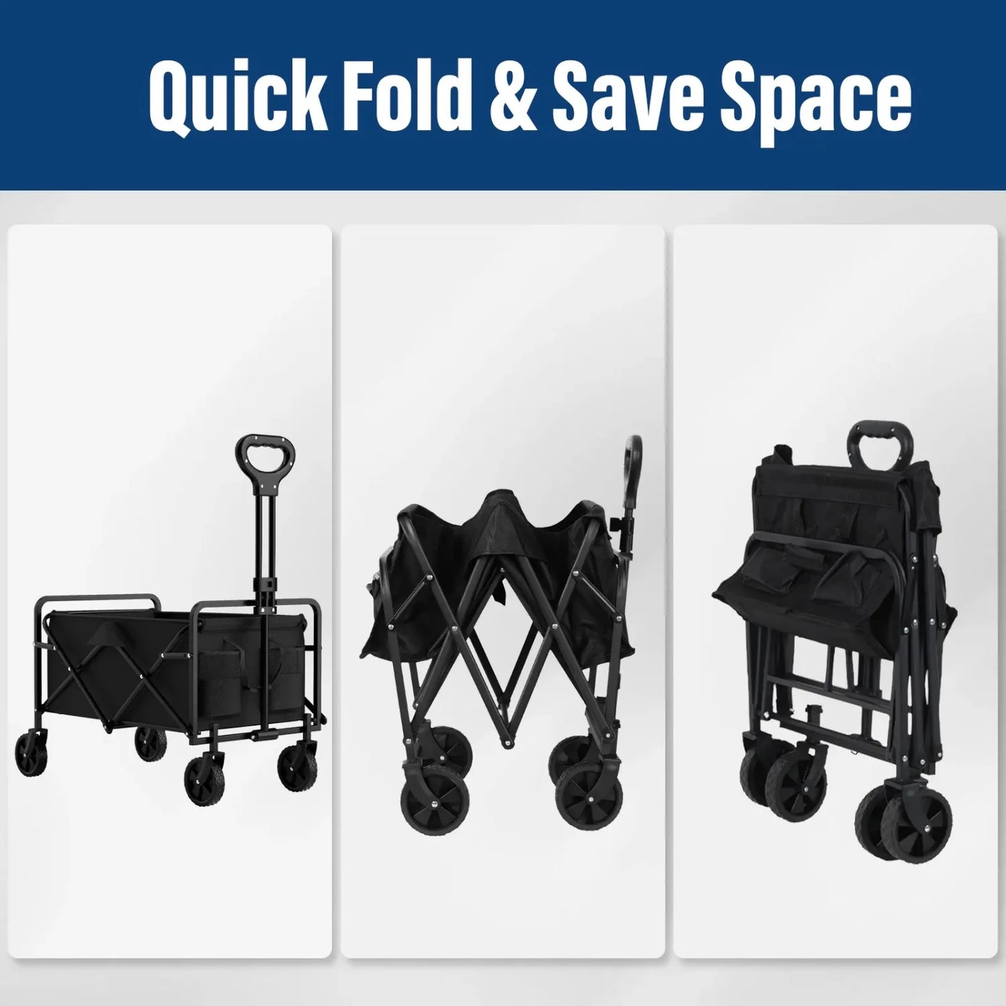 4-Wheel Foldable Garden Handcart – Heavy-Duty Portable Cargo Cart with One-Hand Carry & Easy Storage