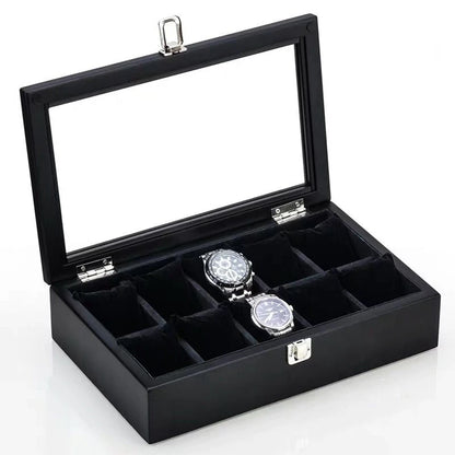 Wood Watch Box Organizer with Glass Window — Luxury Wooden Display Case & Storage Holder for Men’s Watches