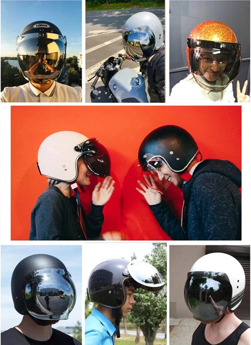 Open Face 3/4 Motorcycle Helmet Visor — Flip-Up Bubble PC Lens Windshield Shield for Casco Moto