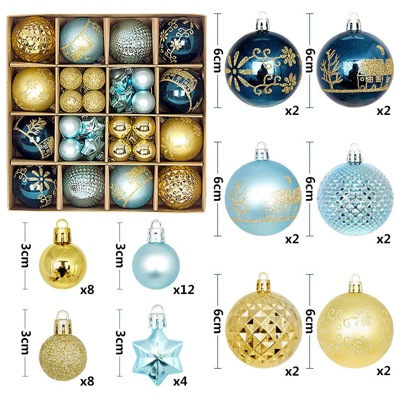 44PCS Christmas Ball Ornaments – 3/6CM Decorative Pendant Balls for Christmas Tree, Home Decor, New Year & Holiday Accessories