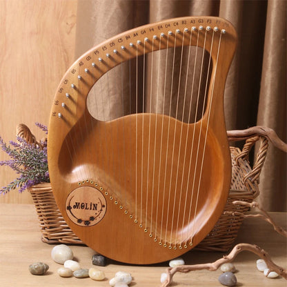 24-String Lyre Harp – Wooden Mahogany Piano Harp for Beginners with Matching Gifts
