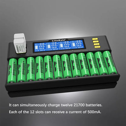 LiitoKala Lii-S12/Lii-S8 Battery Charger – LCD 18650, 21700, 26650, 26700, 20700, 18350, 9V IMR, NiMH/Cd, AA & AAA Rechargeable Batteries
