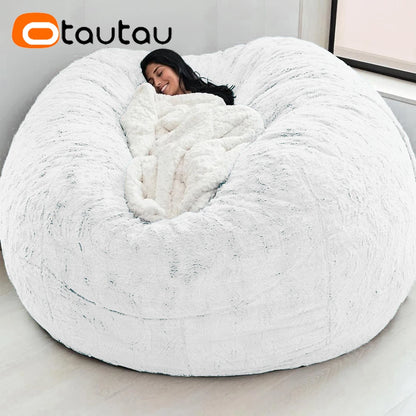 5ft Giant Faux Fur Bean Bag Cover - Fluffy Winter Pouf Cover Without Filler
