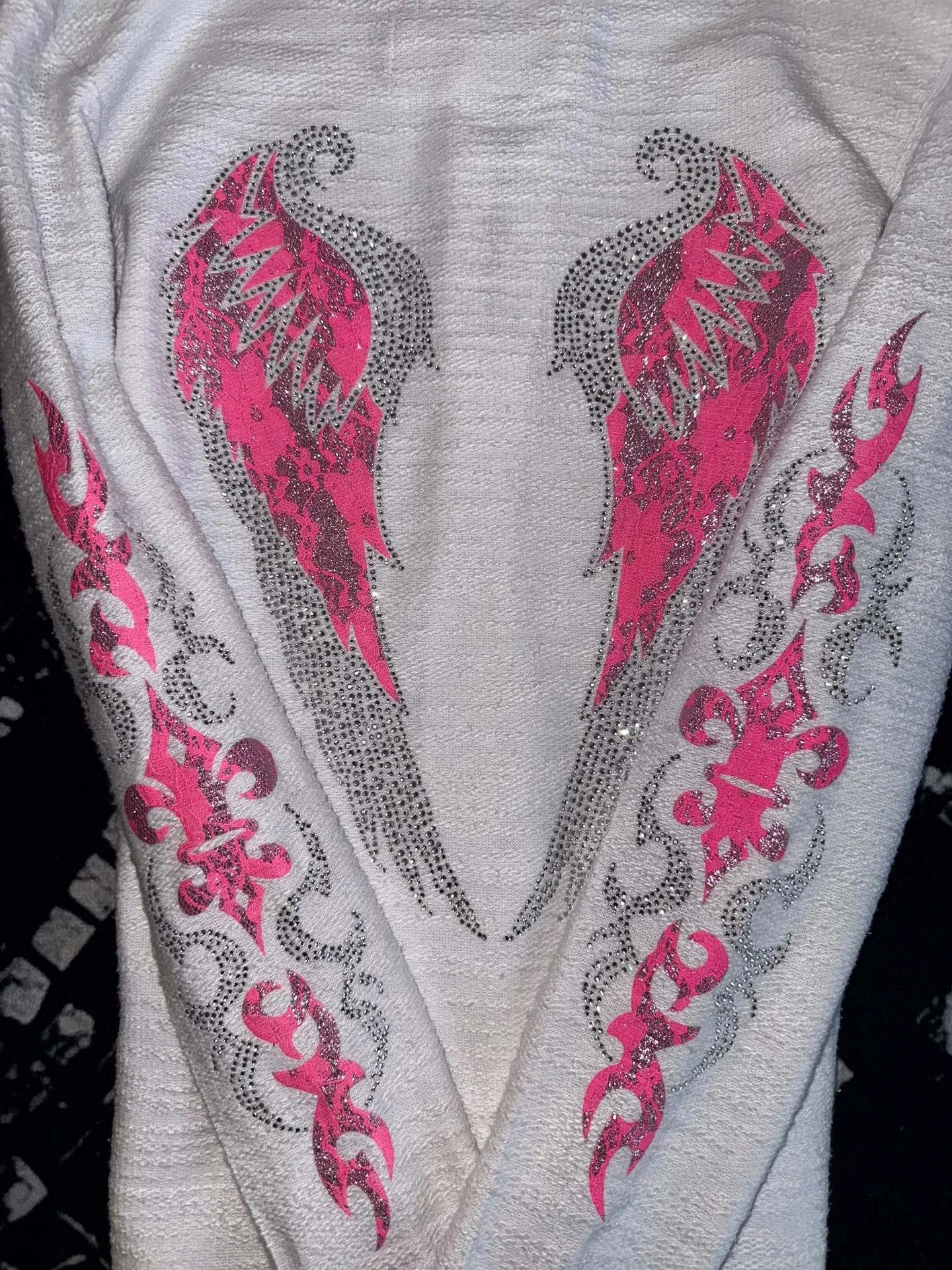 Women’s Y2K Rhinestone Hooded Jacket - Vintage Angel Wing Cross Crystal Streetwear