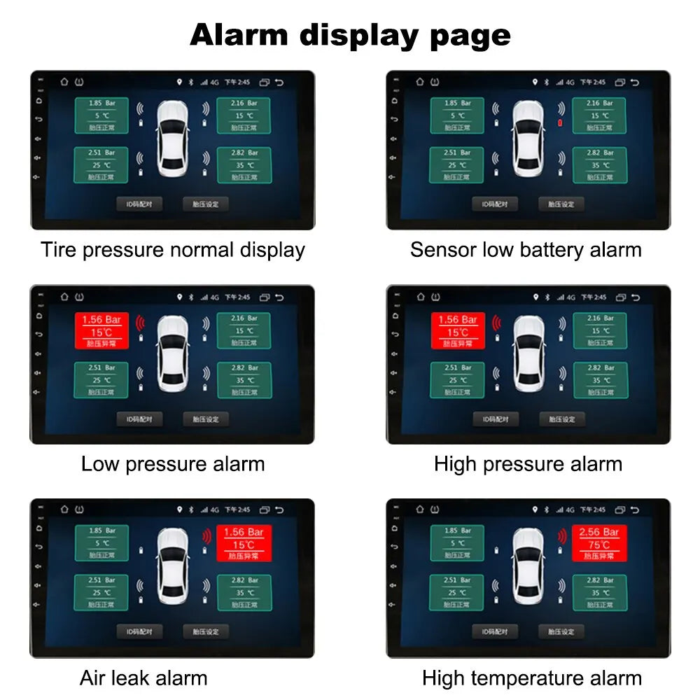 Android Navigation TPMS with 4 Sensors Alarm System - Wireless Transmission Tire Pressure Monitoring System for Android Car