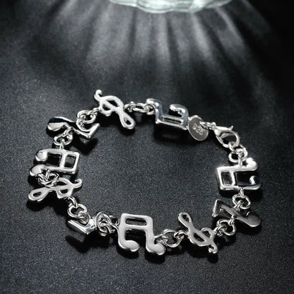 Musical Note 925 Sterling Silver Bracelet - Elegant Fashion Jewelry Gift for Women, Girls & Special Occasions
