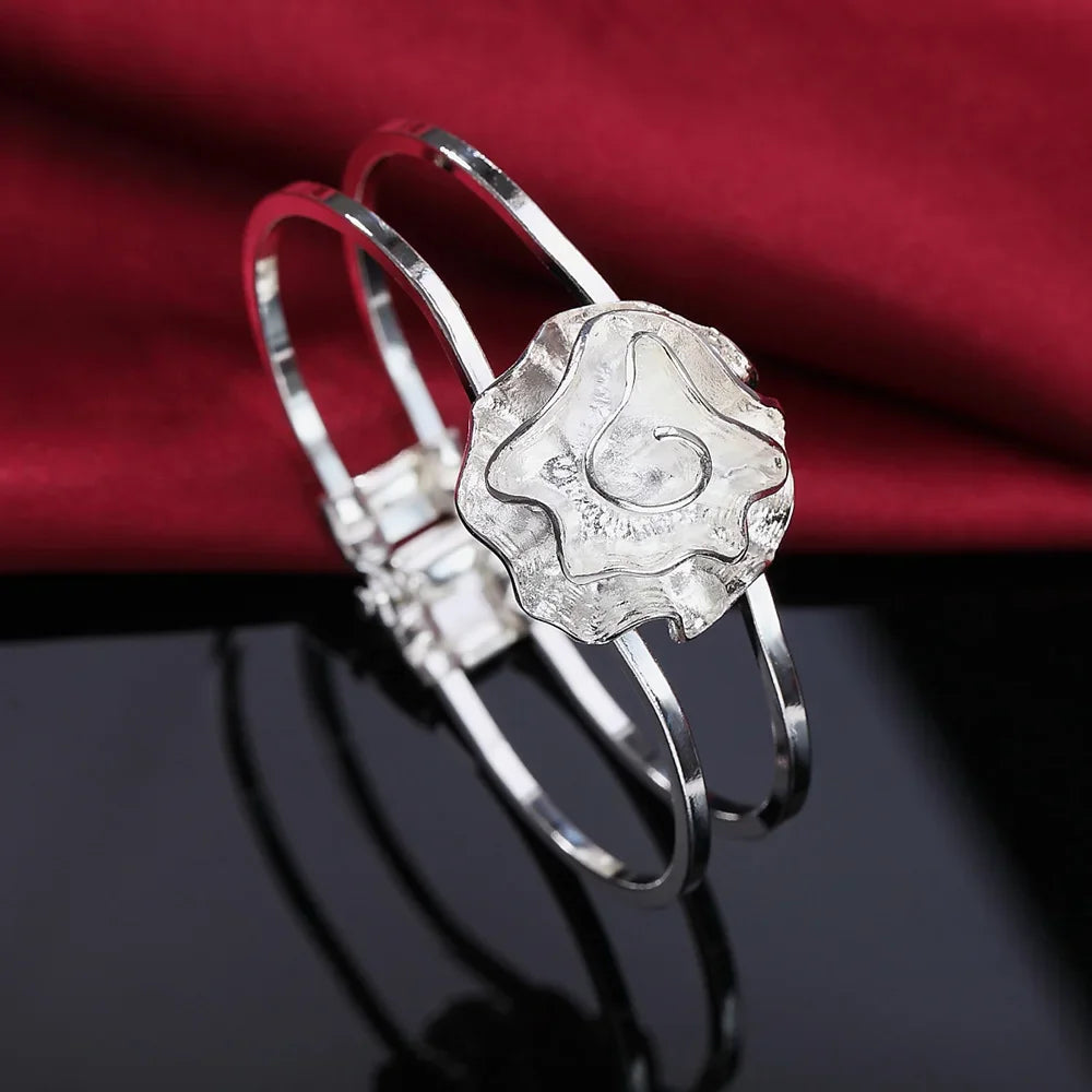 Women’s 925 Sterling Silver Open Cuff Bangle – Adjustable Charm Bracelet for Wedding Party Fashion Jewelry