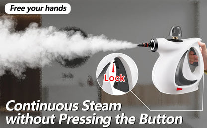 Portable Handheld Steam Cleaner – Large Capacity with 11 Piece Accessory Set for Floor, Car, Carpet & Window Cleaning